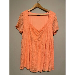 Torrid Womens Top 2X Pink Floral Lace Overlay Stretch Babydoll Fairy Romantic